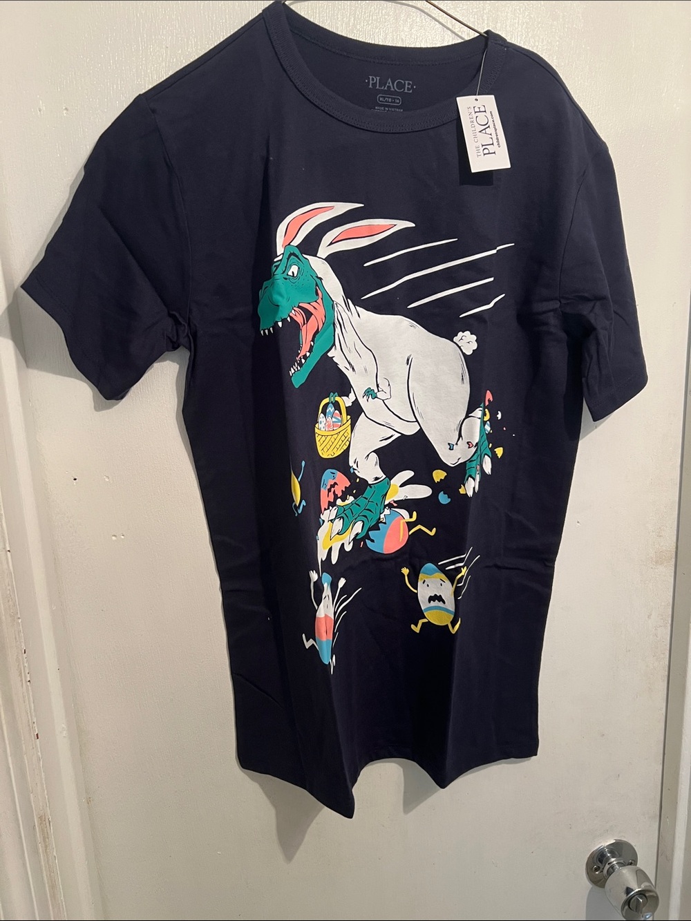 The Children's Place Navy Tee with Easter Dino and Bunny Graphic